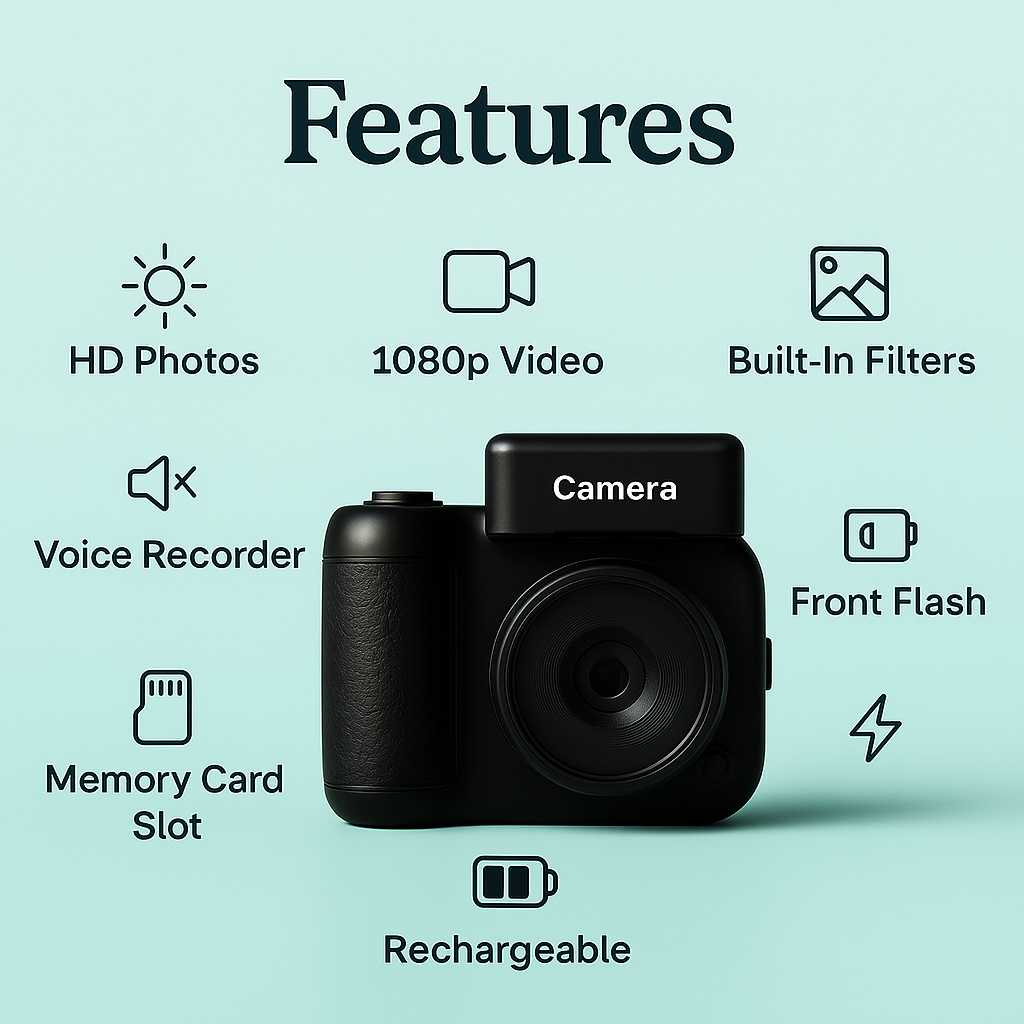 Kliko™ Retro Mini Camera Pocket-sized charm with retro style. Capture memories in 1080p, anywhere.